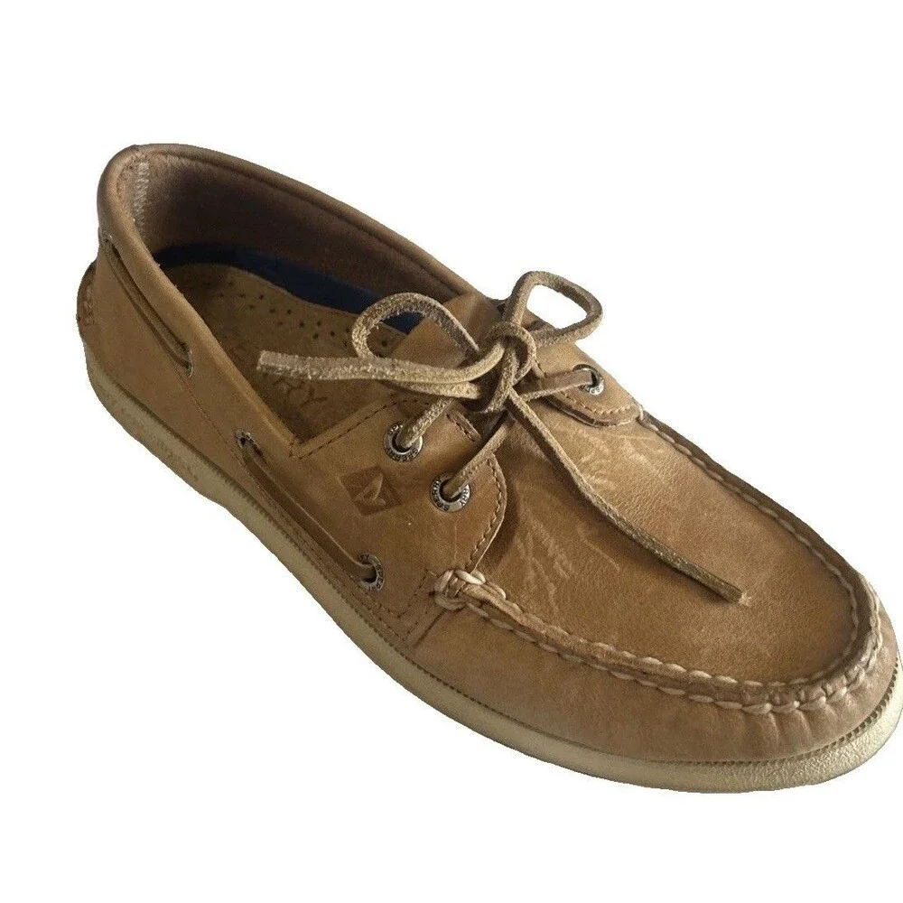 Sperry Top-Sider Men’s 8.5M  Authentic Original Tan Leather 2 Eye Boat Shoes